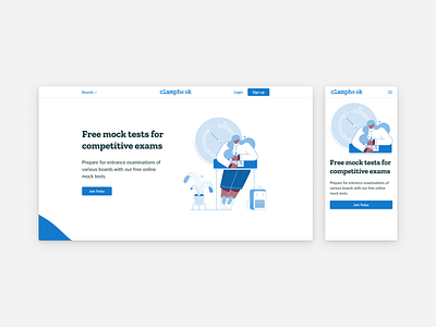 Clamphook - Online Mock Tests figma landing page minimal tests ui design