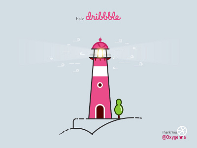 My First Shot Thank You For Inviting 2d art dribbble flat light house icon invite light house minimal ovieyanvenkat thank you vector venkat