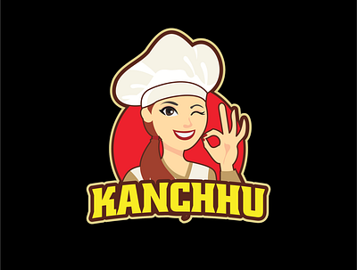 Kanchhu Kitchen app art branding chef design girl icon illustration kitchen lady logo restaurant typography vector