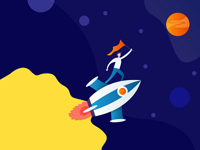 Go High | Reach the goal 😎🤞 flag gradient growth high illustration landing page rocket sky space