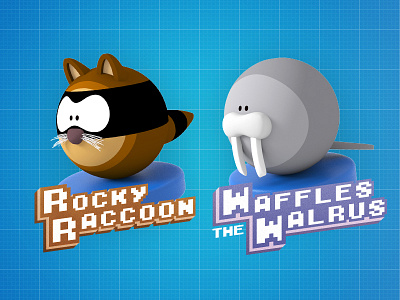 Rocky & Waffles 3d ball character modo raccoon waffles walrus