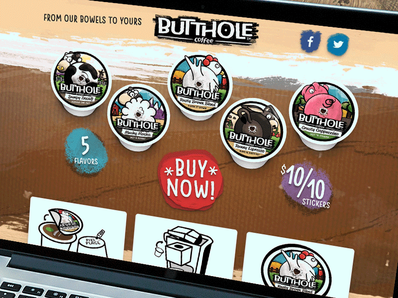 Butthole Coffee! K-Cup Gag Stickers animals april fools butthole coffee joke kcup keurig prank sticker stickermule