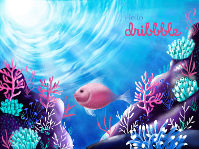 Hello Dribbble! debutshot digitalart fish illustration marine life procreate underwater