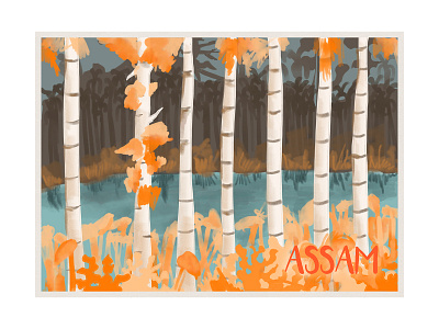 Assam adobefresco art assam digitalart graphic design illustration india landscape pond postcard