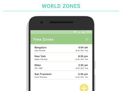 World Zone app design minimal mobile time zones