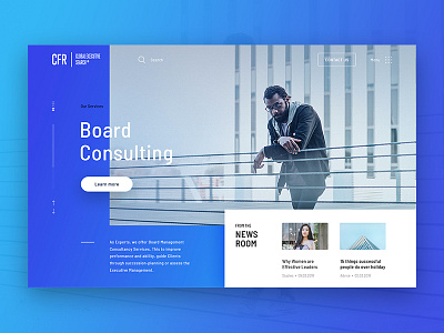 CFR Concept Hero – Version B blue cfr choice hero landing page modern network office search slider ui webdesign