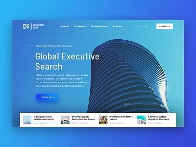 CFR Concept Hero – Version C blue cfr choice hero landing page modern network office search slider ui webdesign