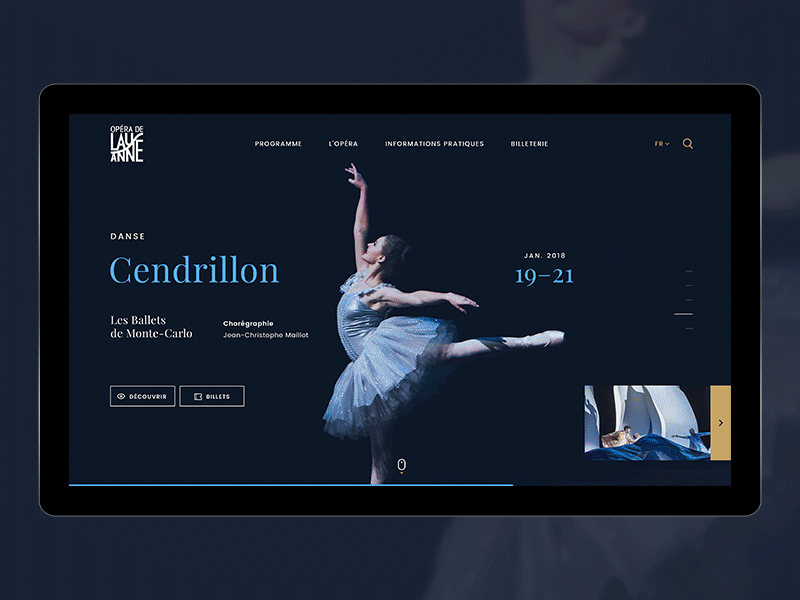 Opera of Lausanne #1 – Homepage ballet calendar clean danse hero landing page minimalism modern opera slider ui webdesign