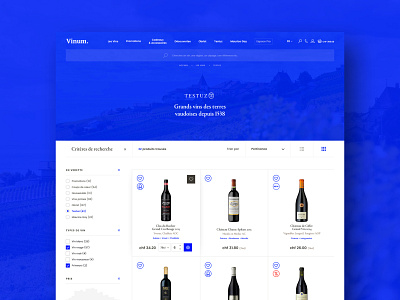 Vinum #3 – Products list basket blue bottle branding card color colorful design ecommerce eshop exploration filter hero search ui vine webdesign wine winery