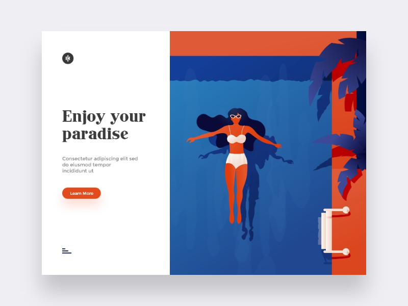 Enjoy your Paradise landing page pool paradise enjoy aesthetic bikini tropic top view aerial view girl swimming ikhwan noor hakim art illustration sketch adobexd user experience user interface uiux ux