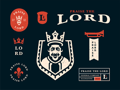 Praise The Lord branding folks heraldic heraldry king kingdom knight logo logo buy lord majestic man medieval obey praise praise the lord retro shield smile vintage