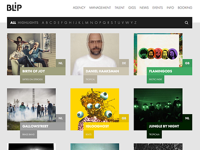 BLiP Agency - artists booking agency agency artists booking color development frontend home landing listing music web