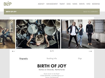 BLiP Agency - artist profile agency artist booking design development music profile web