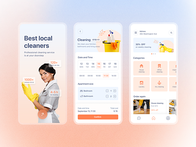 Cleaning App app bright color clean cleaning design mobile app palette service typography ui ux