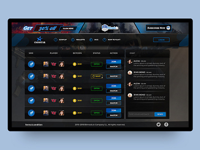 CSGO Coinflip design coinflip csgo dailyui dark dice interface landing page layout roulette uiux web webdesign