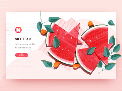 Hi Nice illustrations team ，nice ，pink，leaf，watermelon