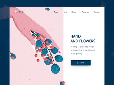 Hand and flowers（1） blue flowers hand illustration pink red