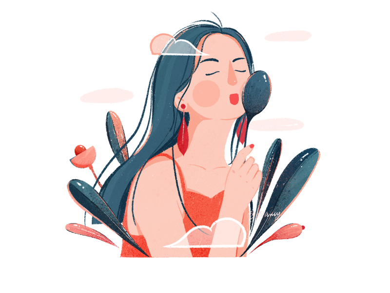 日常-打耳洞(Daily life - ear piercing) illustrations flowers girls blue pink earrings ear piercing daily life