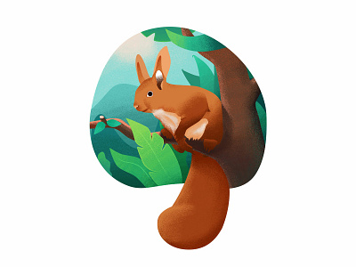 Squirrel-Big tail dazai illustration squirrel tail tree