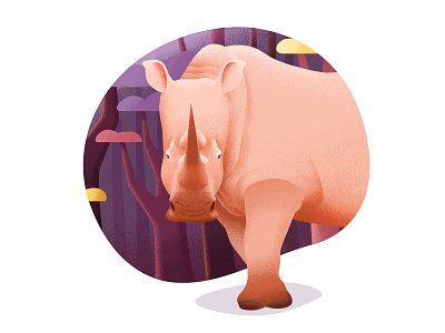 犀牛（rhinoceros） animal cool color ear forest illustration leaves protect the animals purple purple hair red rhinoceros
