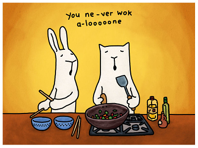 you never wok alone cooking drawing illustration os and jo show song text wok