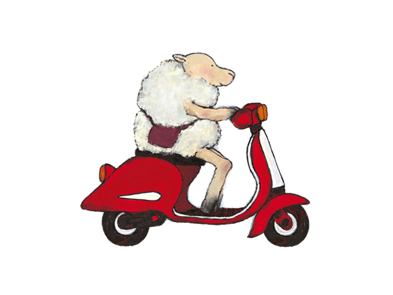 Scooter Sheep animation gif loop painted sheep on a scooter