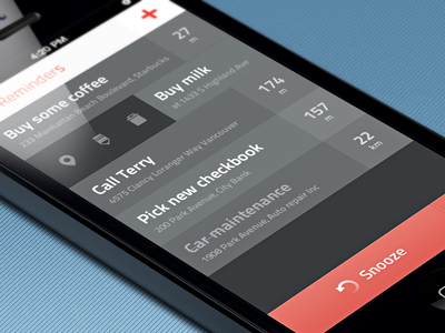 Location Reminder - List app design interface ios iphone list snooze ui