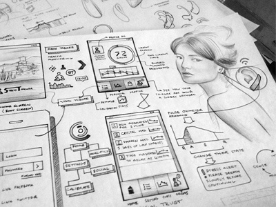 Biosensor UI app design ideation paper process sketch ui wireframe