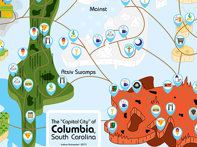 Columbia Welcome Map beer burger coffee columbia ice cream icons illustration map mexican records restaurant south carolina