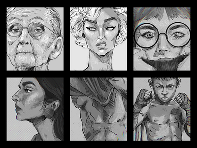 Practice illustrations blackandwhite people procreate