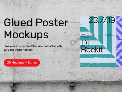 Glued Poster Mockups bundle design download glued illustration mockups poster print psd template wall