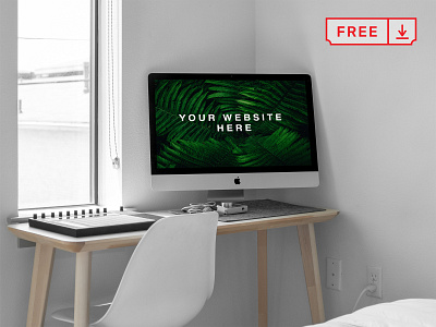 Free  iMac in Room PSD Mockup