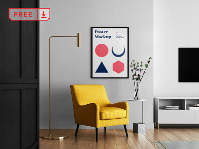 Free Living room with Poster Mockup