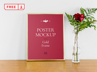 Free  Poster with Gold Frame Mockup