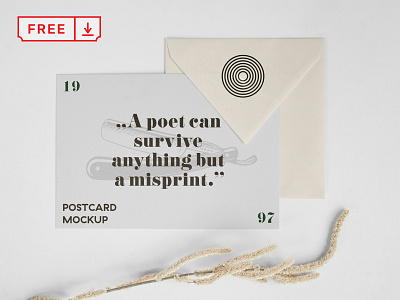 Free Horizontal Postcard and Envelope Mockup