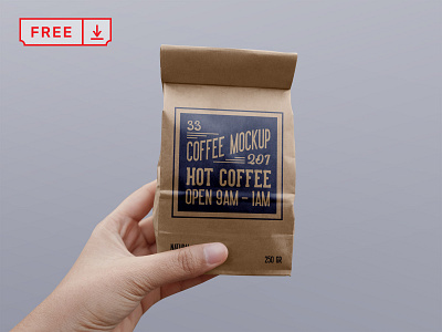 Free Paper Coffee Bag PSD Mockup branding coffee design download free freebie identity logo mockup paperbag psd stationery