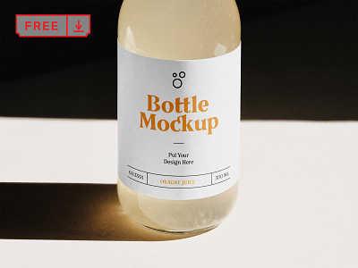 Free Glass Bottle PSD Mockup beverage bottle branding design download free freebie glass identity logo mockup psd typography