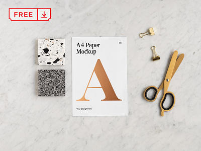 Free A4 Paper with Scissors Mockup