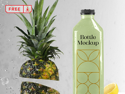 Free Bottle with Ananas Mockup beverages bottle branding design download free freebie identity logo mmockups mockup psd template typography