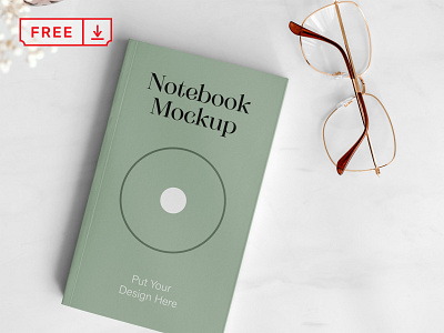 Free Notebook with Glasses Mockup book branding cover design download free freebie identity logo mockup mockups notebook psd template typography