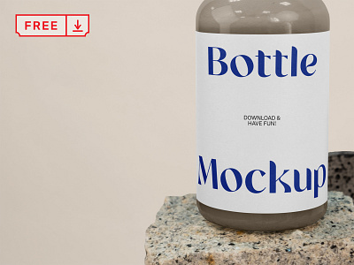 Free Bottle on Stone Mockup beverage bottle branding design download free freebie identity label logo mockup mockups psd template typography