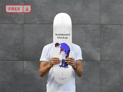 Free Men Holding Skateboard Mockup