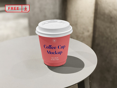 Free Small Coffee Cup on Table Mockup branding cafe coffee cup design download free freebie identity logo mockup mockups psd template typography