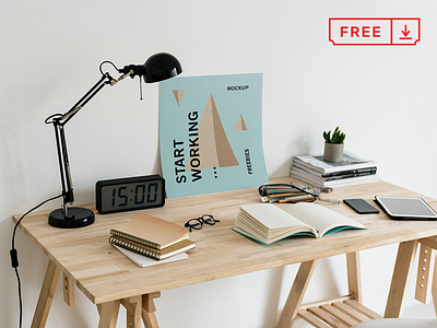 Poster on Desk Mockup brand branding bundle design desk download font free freebie icon identity logotype mockup poster psd template typography