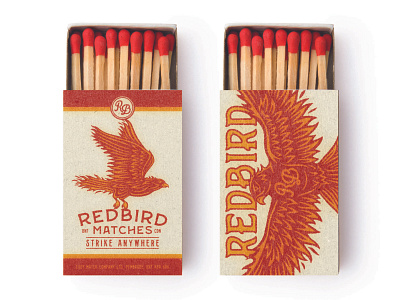 Red Bird Matches badge badge design bird brand identity design branding branding design design illustration logo logo design matchbox matches phoenix red typography