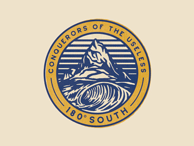 180 SOUTH - 10 Year Anniversary Badge badge design brand identity design branding branding design chouinard climbing film film poster illustration logo logo design mountain mountaineering patagonia poster surf surfing typography vector wave