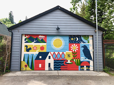 Sunnyside Garage Mural (Calgary, AB) geometric illustration mural mural art murals