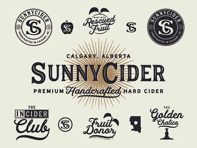 SunnyCider - Brand Lock-Up badge badge design brand identity design branding branding design cider ciderhouse cidery craft cider design illustration logo logo design typography