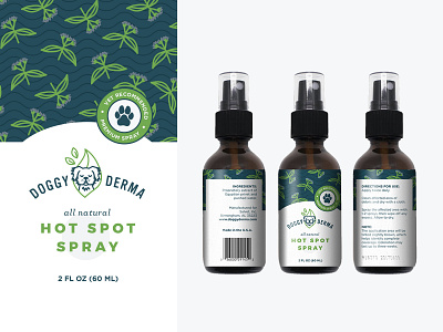 Doggy Derma bottle branding dog floral herbal illustration label logo natural package packaging spray