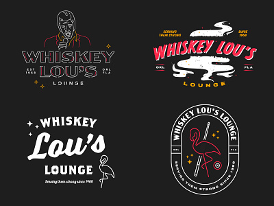 Whiskey Lou's bar branding design elvis flamingo illustration neon pool shirt whiskey